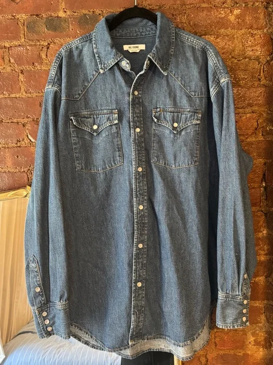 Re/Done Oversized Denim Western Shirt - Picture 1 of 5